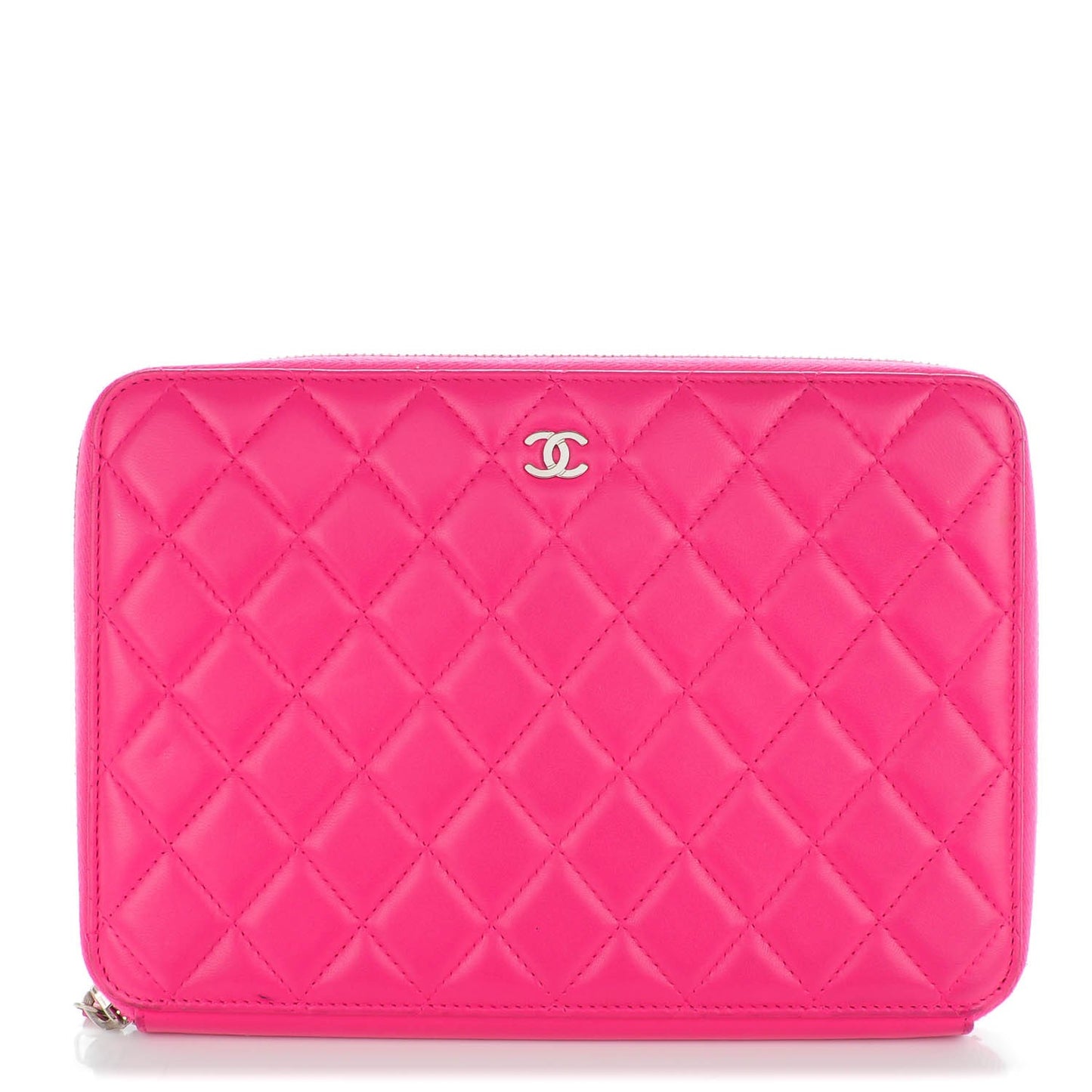Lambskin Quilted Zipped Clutch Dark Pink