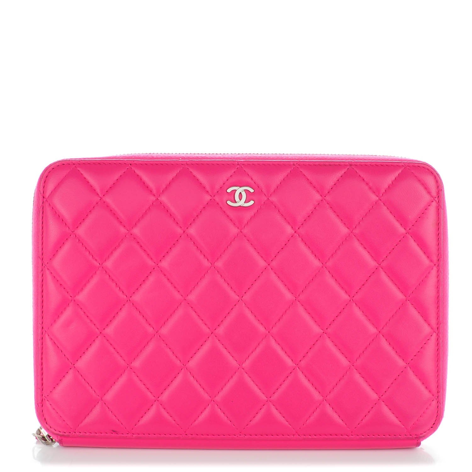 Chanel Lambskin Quilted Zipped Clutch Dark Pink 1 of 8