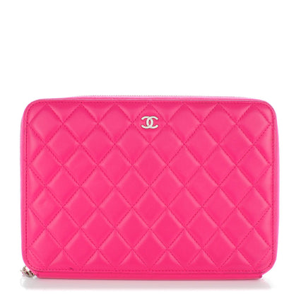 Chanel Lambskin Quilted Zipped Clutch Dark Pink 1 of 8
