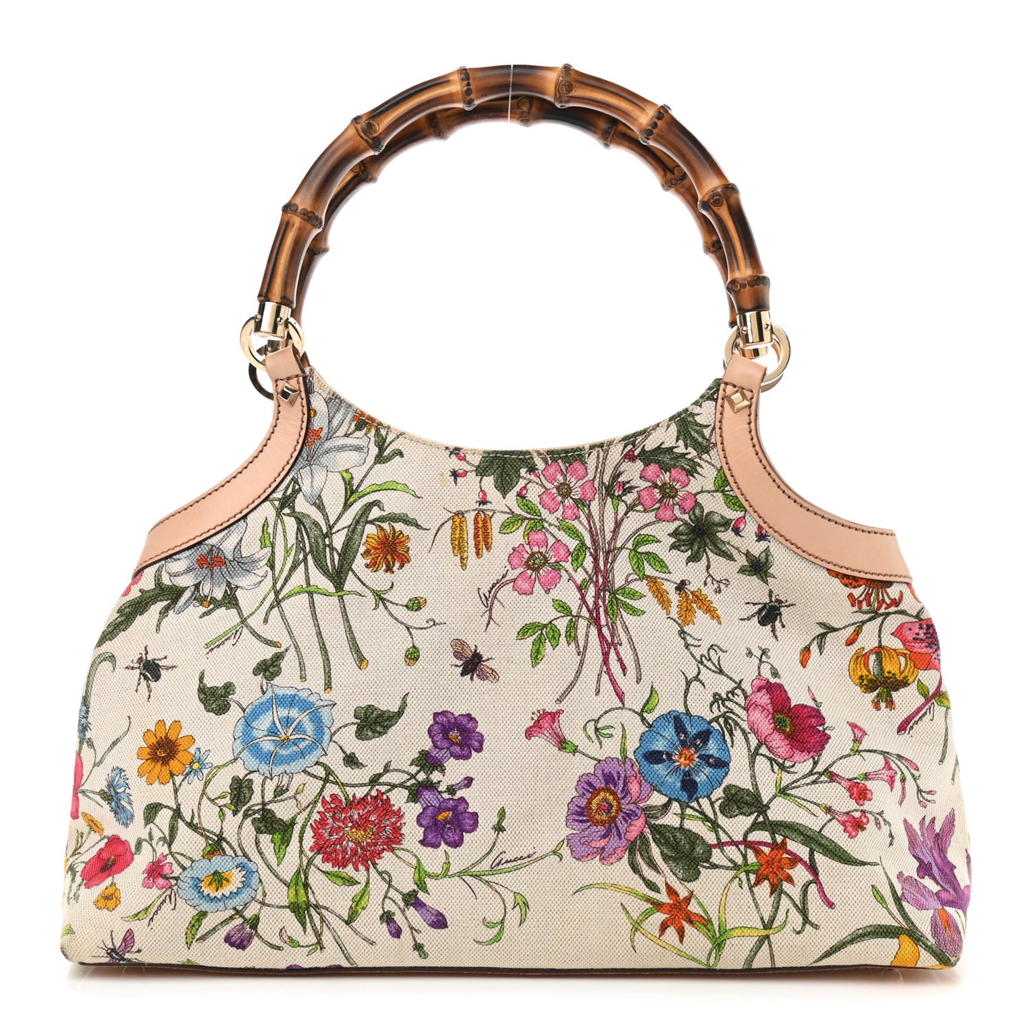 Canvas Floral Flora Bamboo Handle Bag