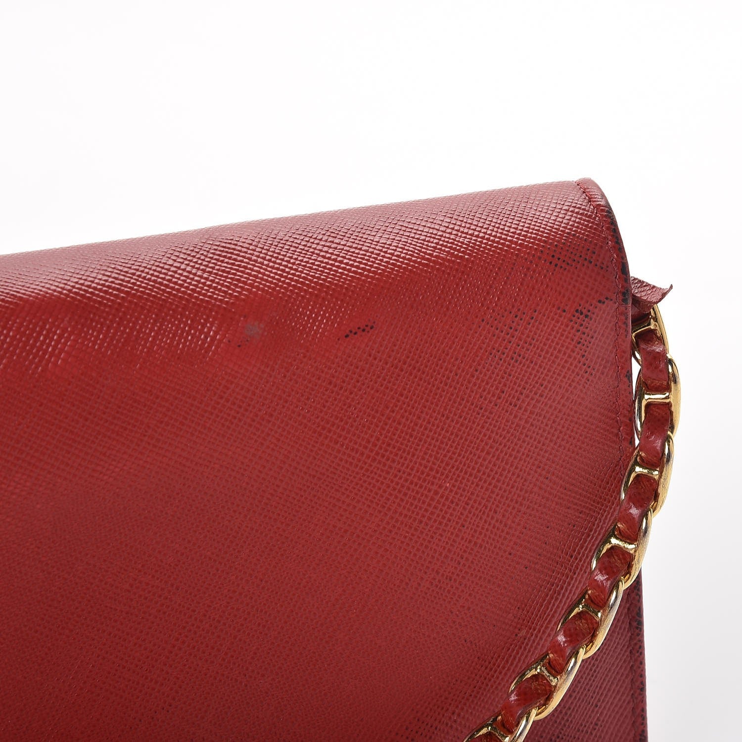 Prada Saffiano Metal Oro Chain Wallet Fuoco 15 of 15