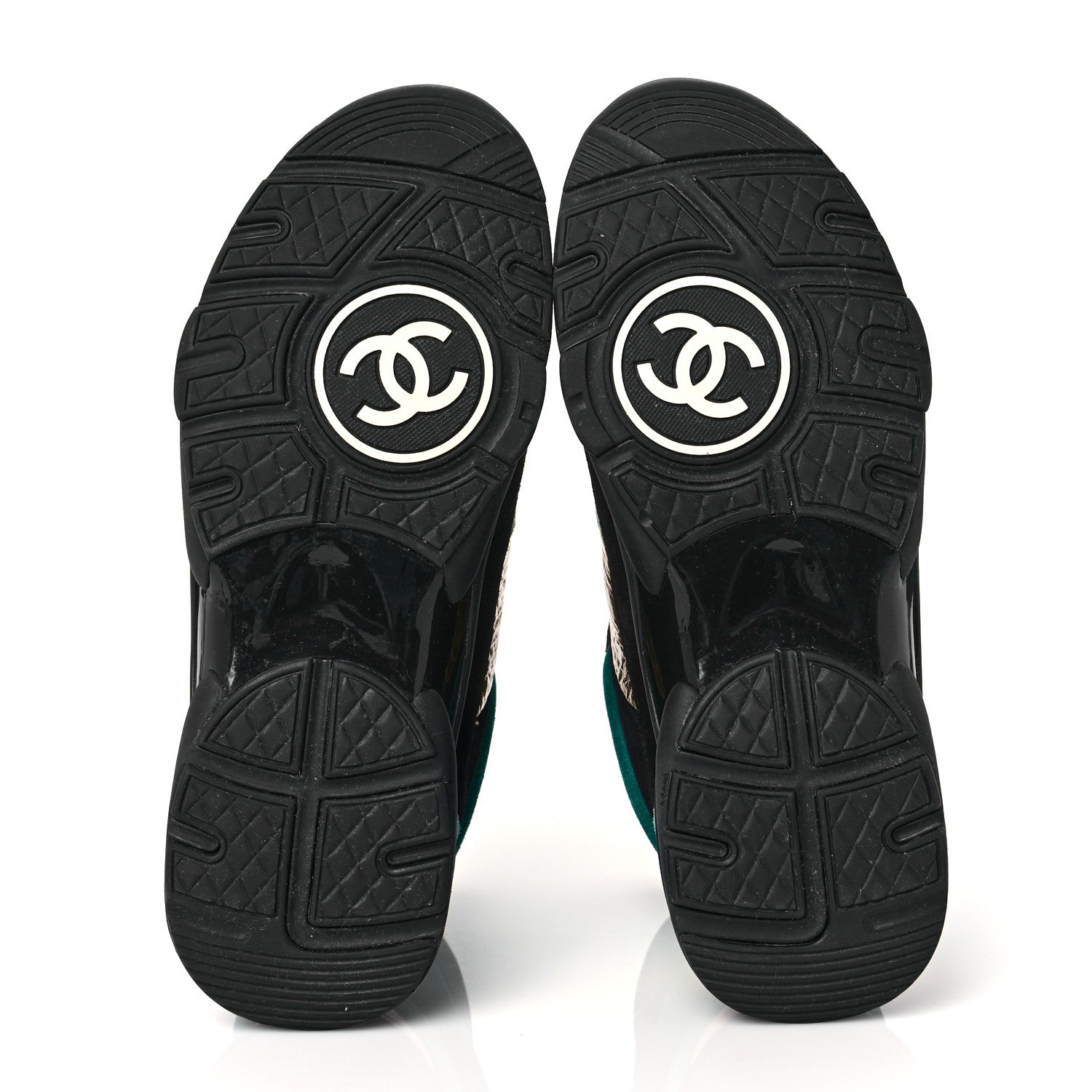 Chanel Suede Calfskin Fabric CC High Top Sneakers 39.5 Black Turquoise Gold 5 of 7