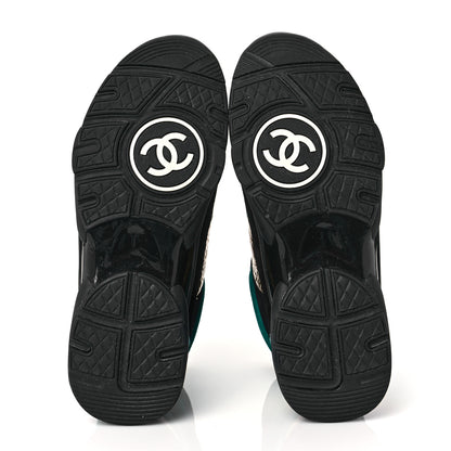 Chanel Suede Calfskin Fabric CC High Top Sneakers 39.5 Black Turquoise Gold 5 of 7
