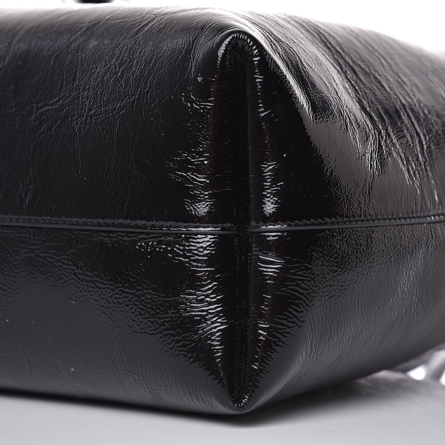 Textured Patent Large Shopping Tote Black