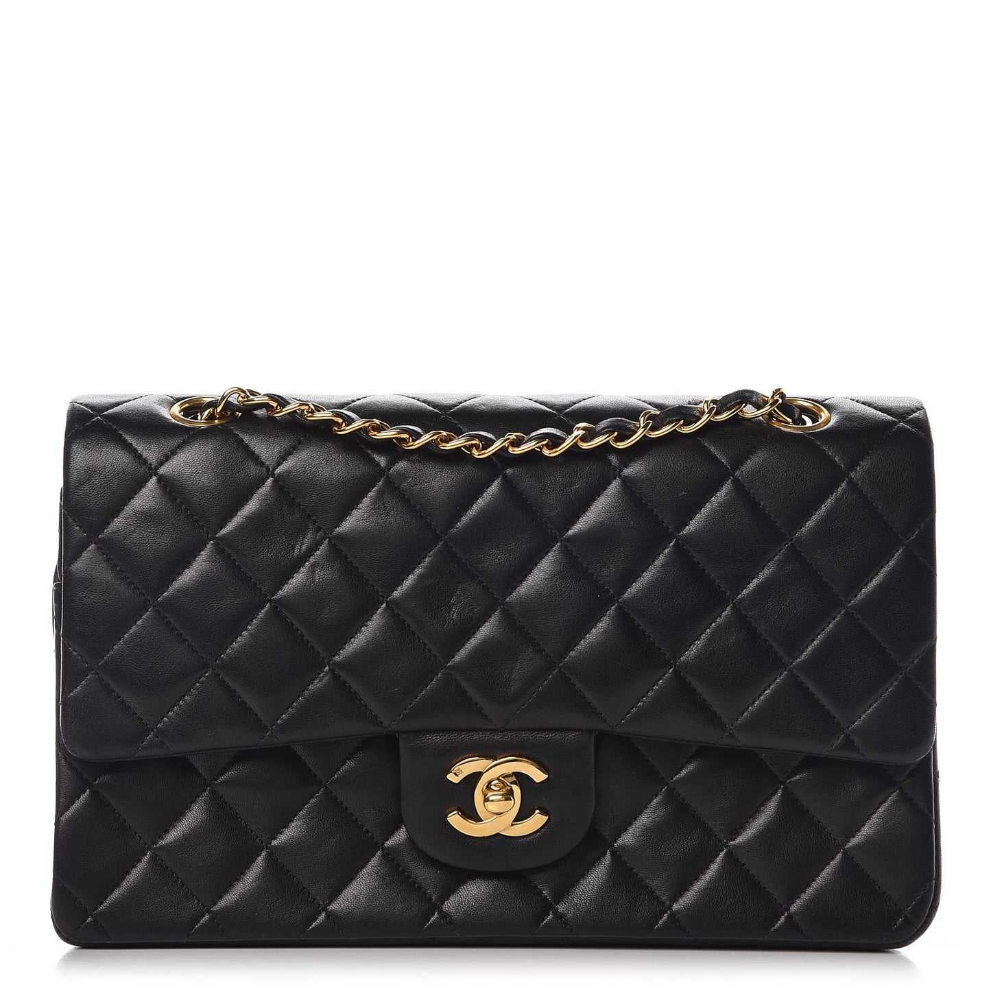 Lambskin Quilted Medium Double Flap Black