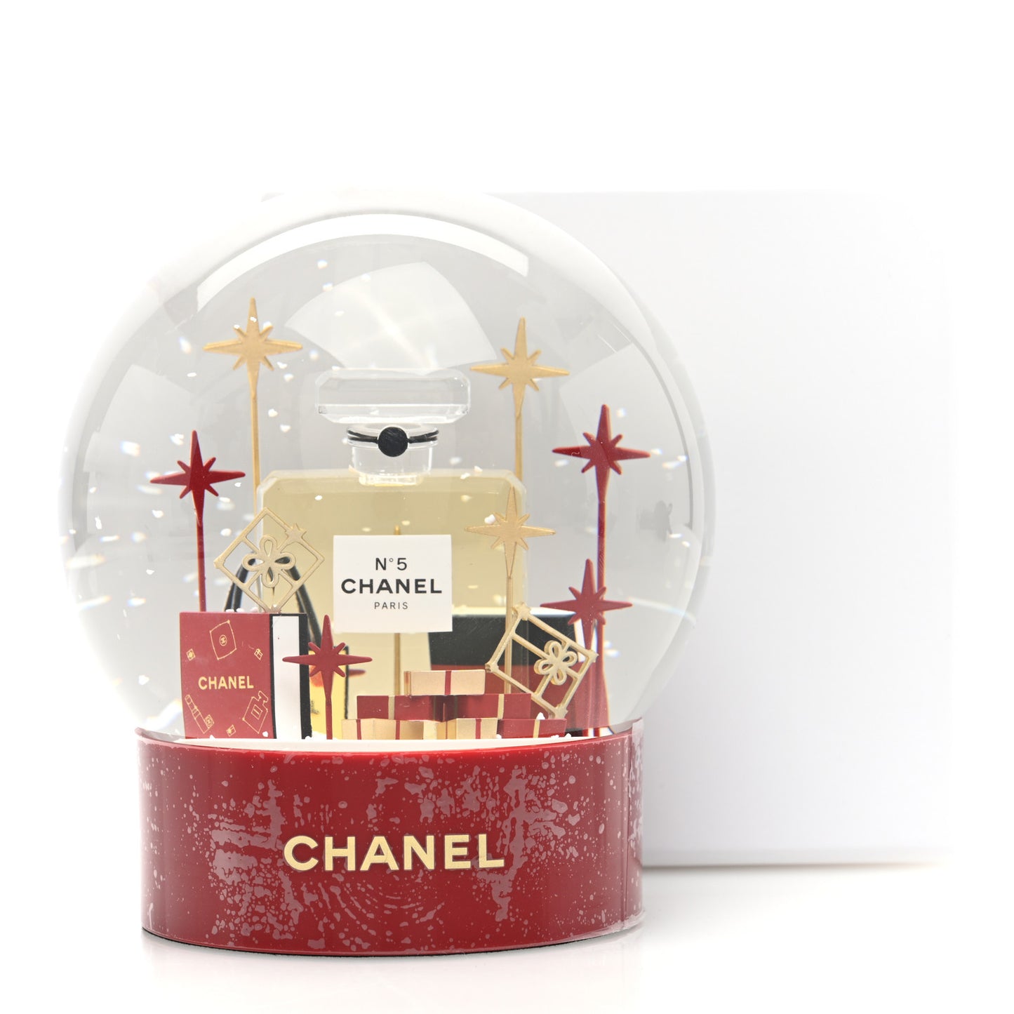 Glass N°5 Perfume Bottle Snow Globe Red