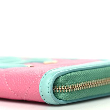 Chanel Caviar Quilted Medium Filigree Zip Around Wallet Pink Blue Green 11 of 12