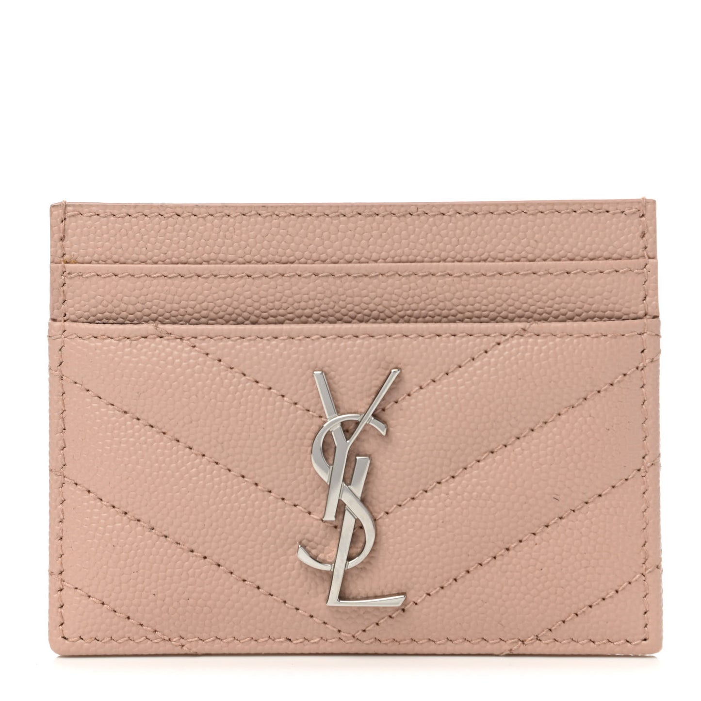 Grain De Poudre Matelasse Chevron Monogram Credit Card Case Pale Pink