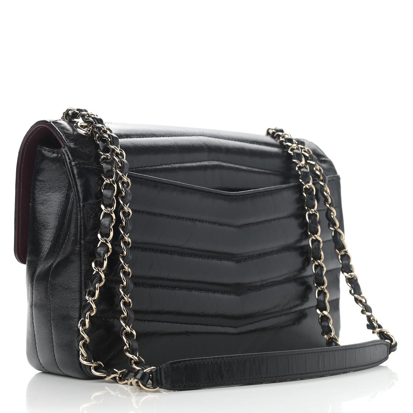 Shiny Lambskin Chevron Quilted Miroir Black