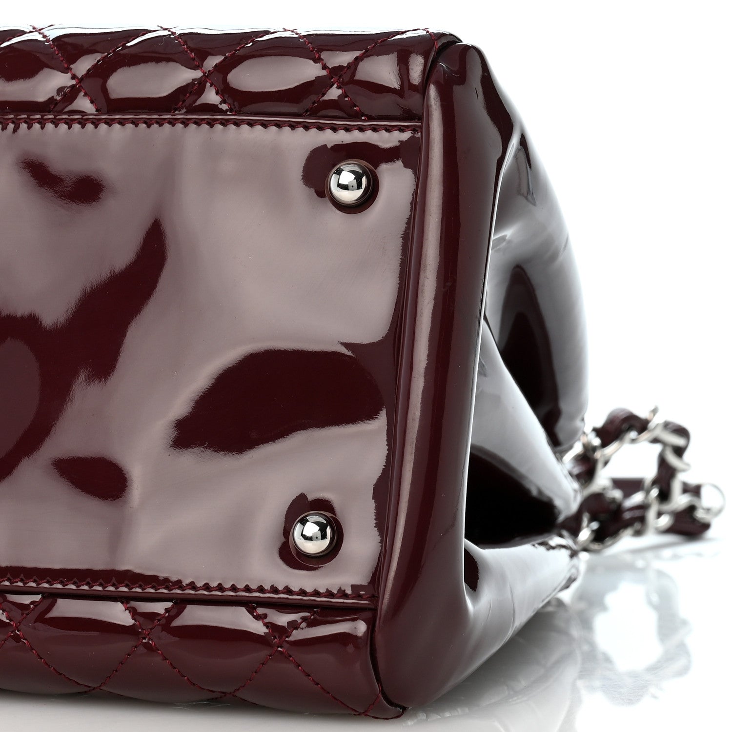Chanel Patent Quilted Large Just Mademoiselle Bowling Bag Plum 10 of 13