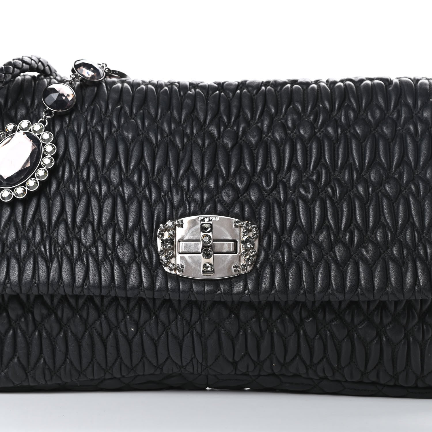 Miu Miu Nappa Matelasse Crystal Flap Clutch Black 9 of 15