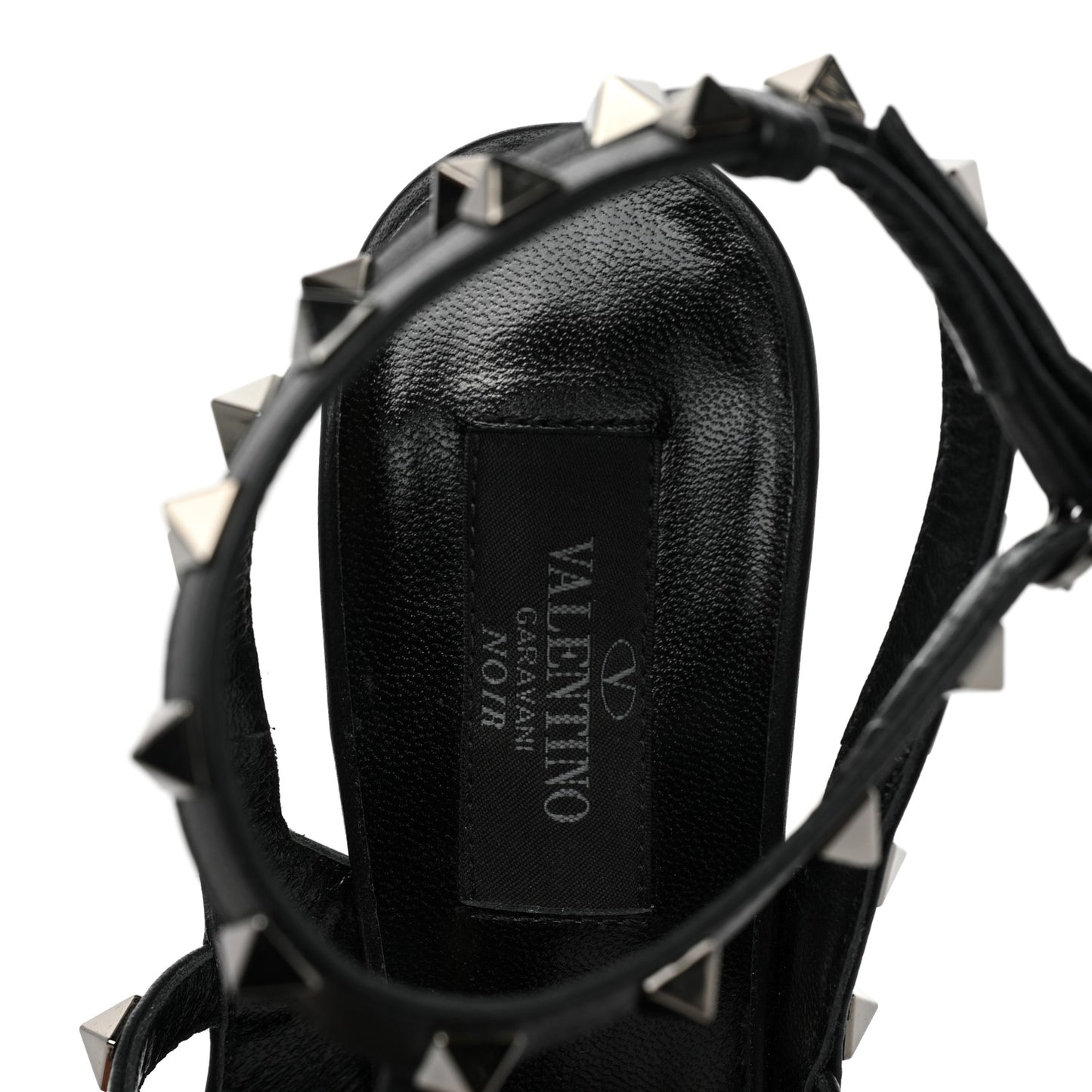 Calfskin Nappa Rockstud Ankle Strap 100mm Pumps 38.5 Black
