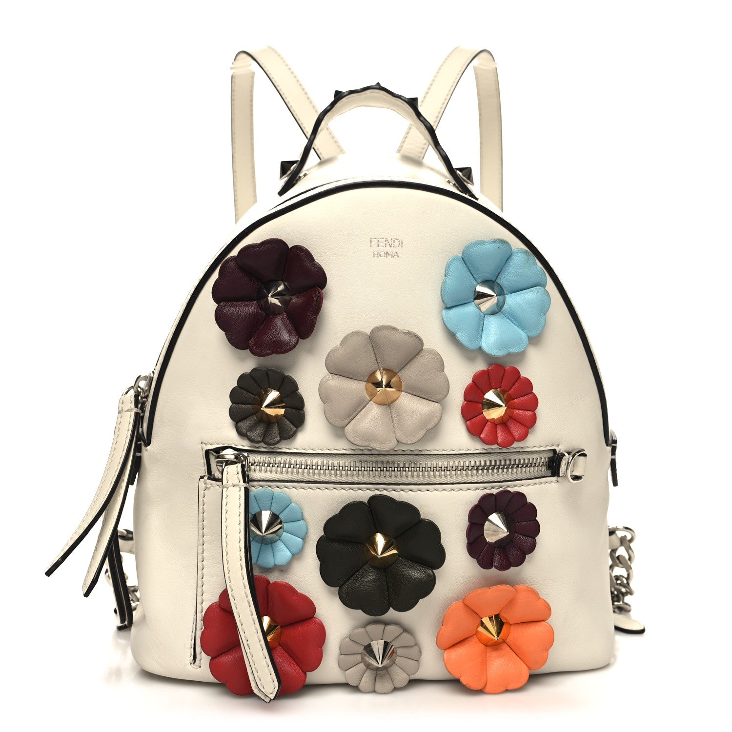 Fendi Vitello Dolce Flowerland Studded Mini Backpack White Ice Multicolor 1 of 11