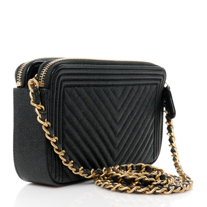 Chanel Caviar Chevron Small Boy Clutch With Chain Black 3 of 14