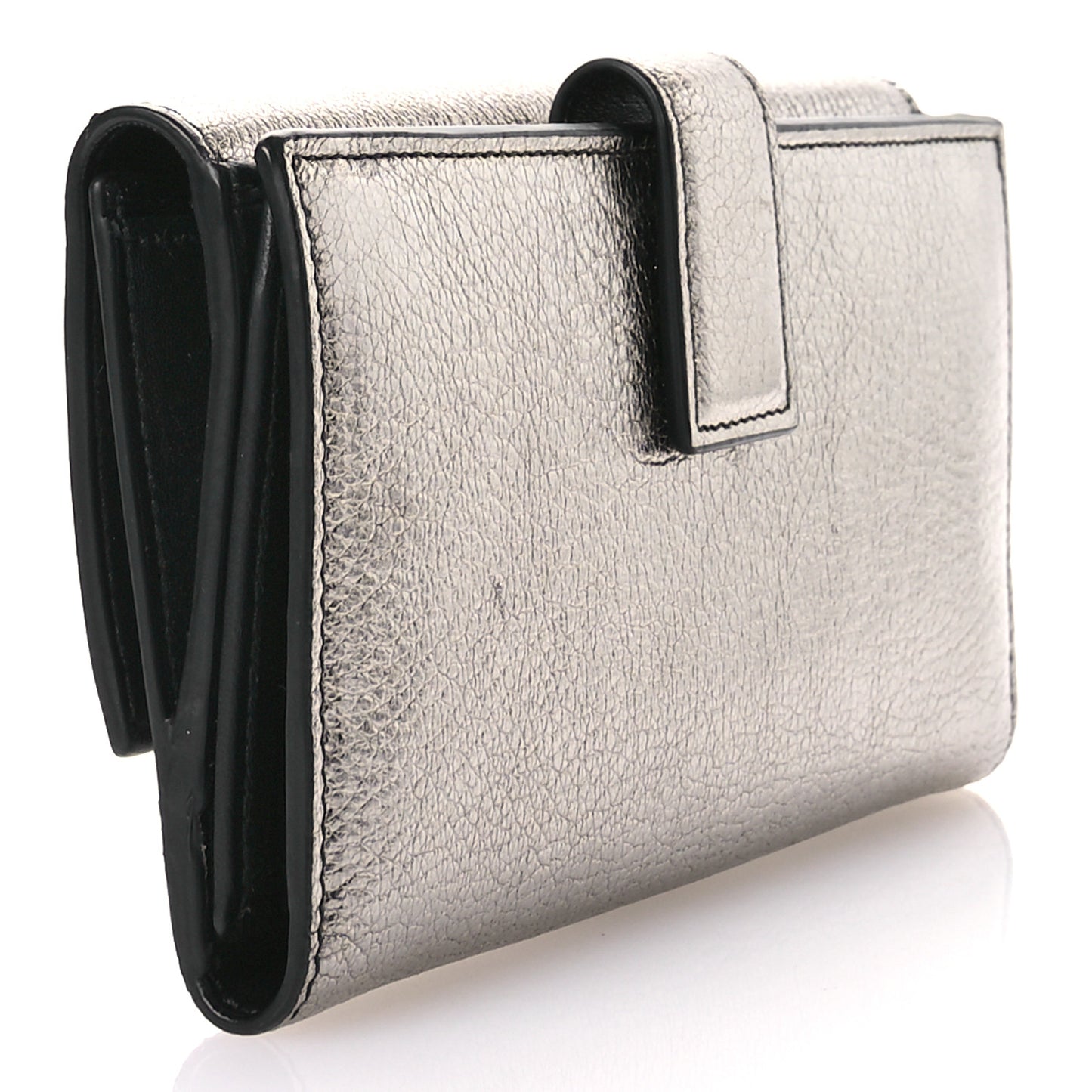 Metallic Calfskin Skull Continental Wallet Gunmetal