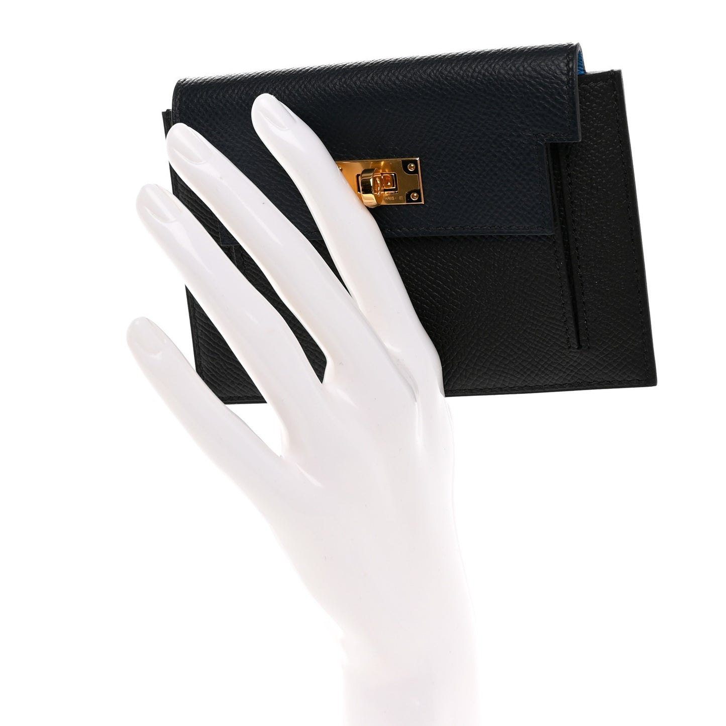 Epsom Tricolor Kelly Pocket Compact Wallet Black Bleu Indigo Bleu Frida