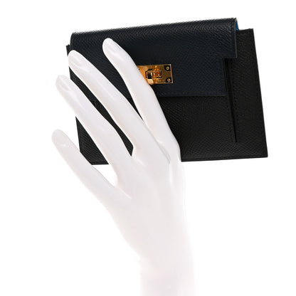 Hermes Epsom Tricolor Kelly Pocket Compact Wallet Black Bleu Indigo Bleu Frida 2 of 8