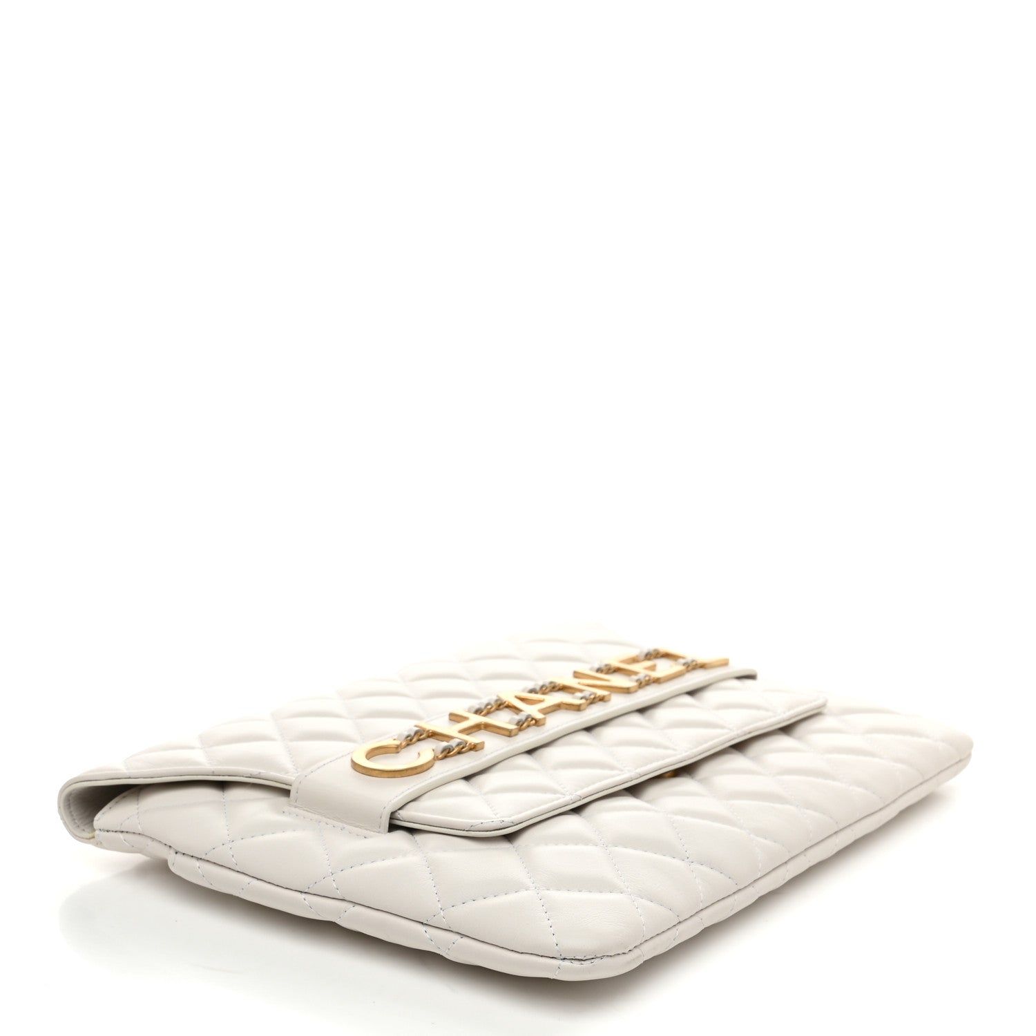 Chanel Calfskin Quilted Enchained Clutch White 4 of 8