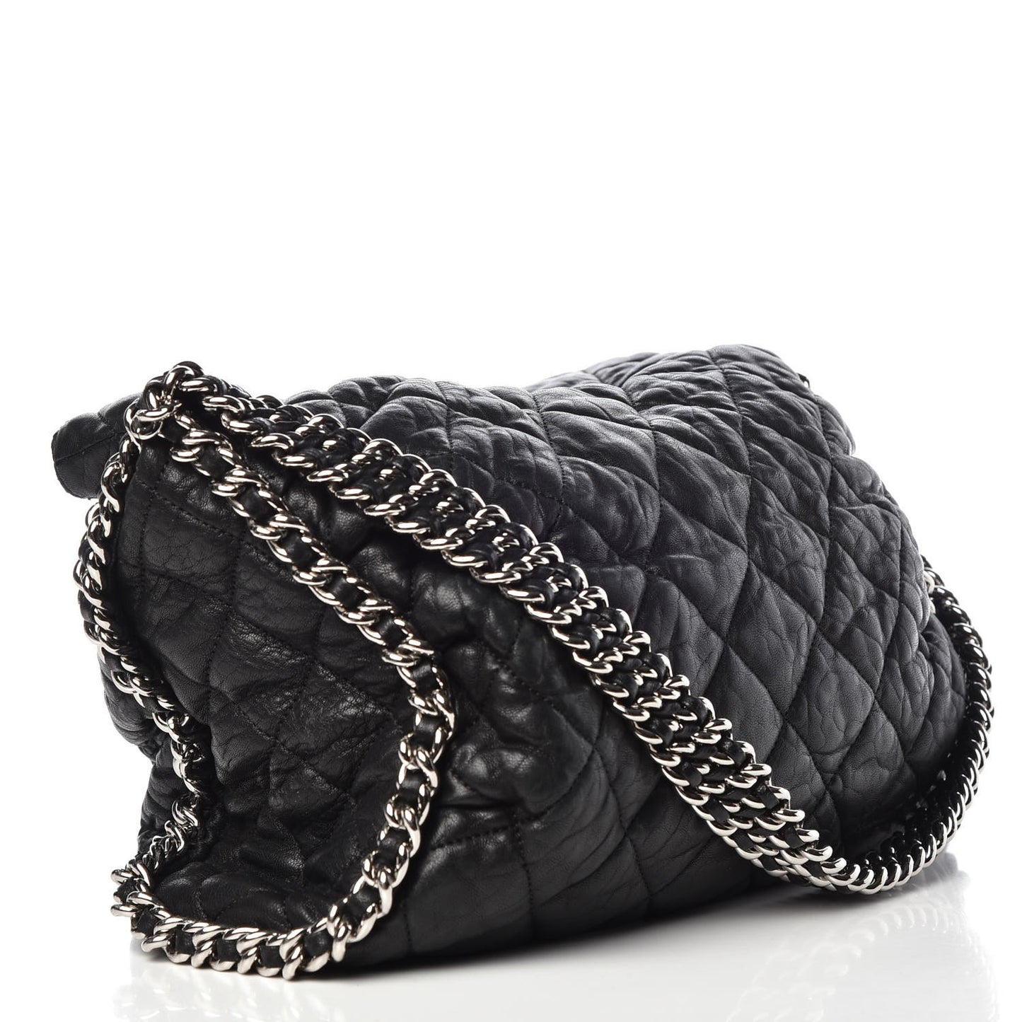 Washed Lambskin Chain Around Hobo Black