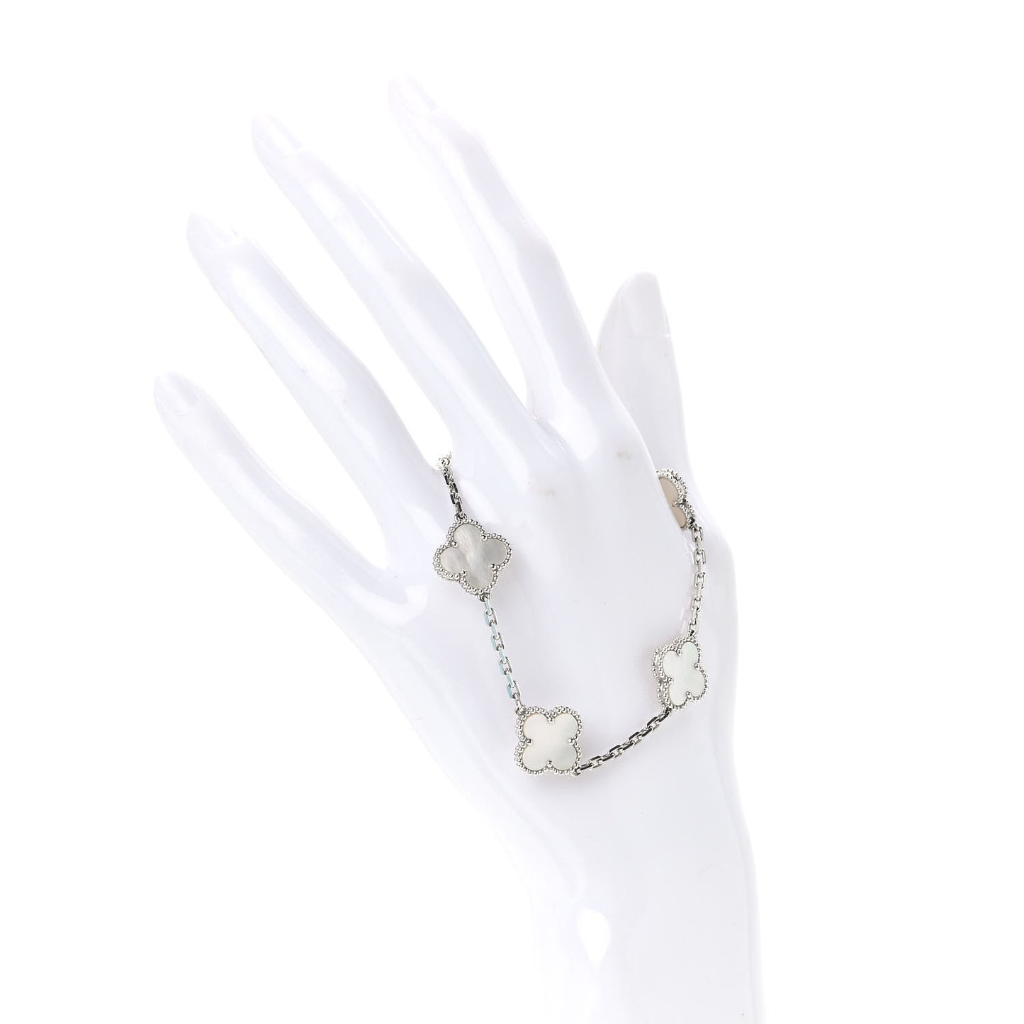 18K White Gold Mother of Pearl 5 Motifs Vintage Alhambra Bracelet
