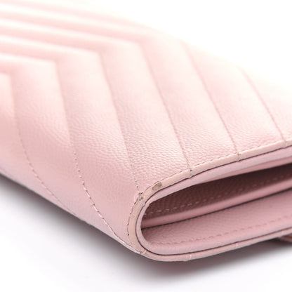 Saint Laurent Grain De Poudre Matelasse Chevron Monogram Flap Wallet Pale Pink 12 of 20
