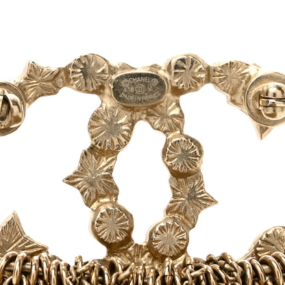 Chanel Metal Pearl Chain Fringe CC Brooch Gold 3 of 4