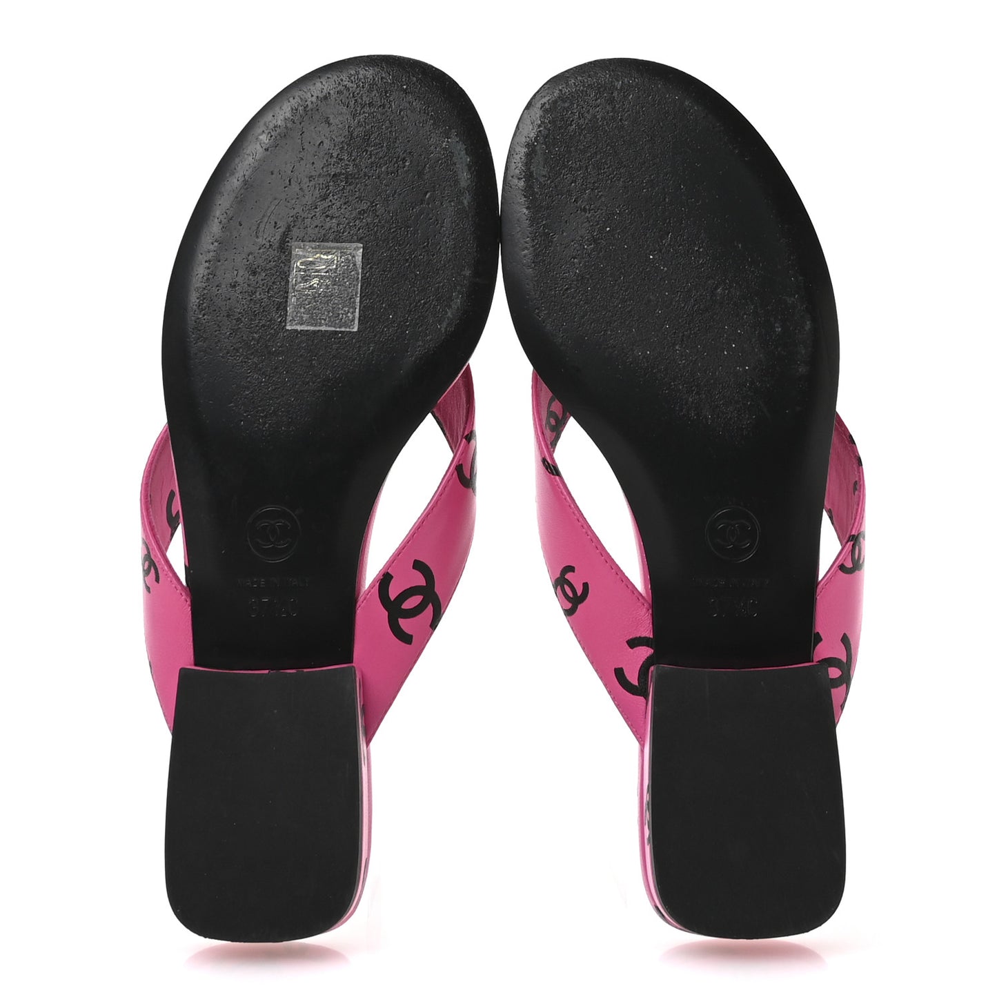 Lambskin Printed Coco Beach Thong Sandals 37.5 Dark Pink Black