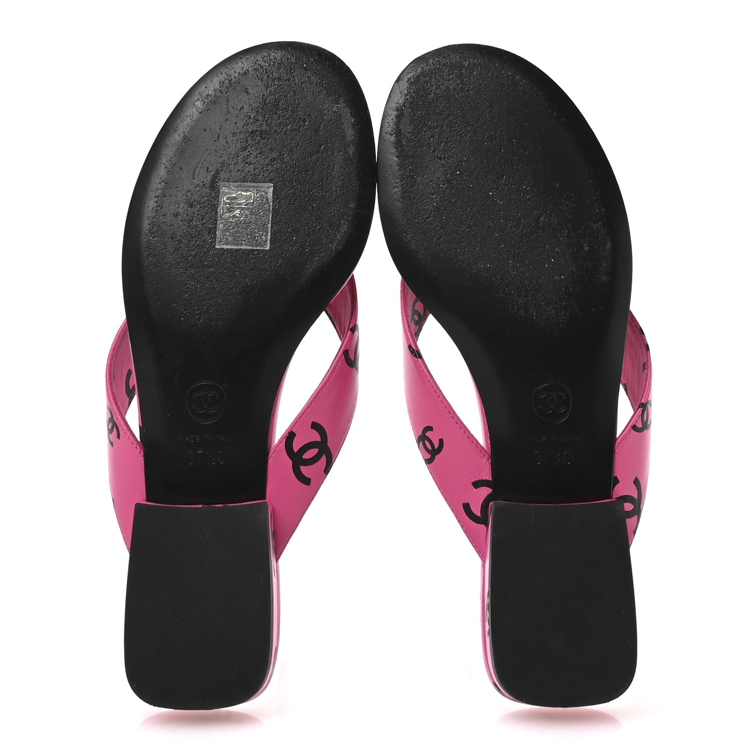 Chanel Lambskin Printed Coco Beach Thong Sandals 37.5 Dark Pink Black 6 of 9