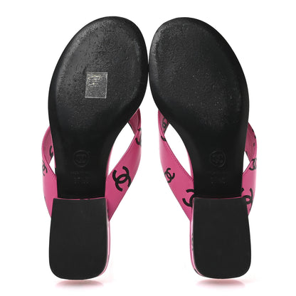 Chanel Lambskin Printed Coco Beach Thong Sandals 37.5 Dark Pink Black 6 of 9