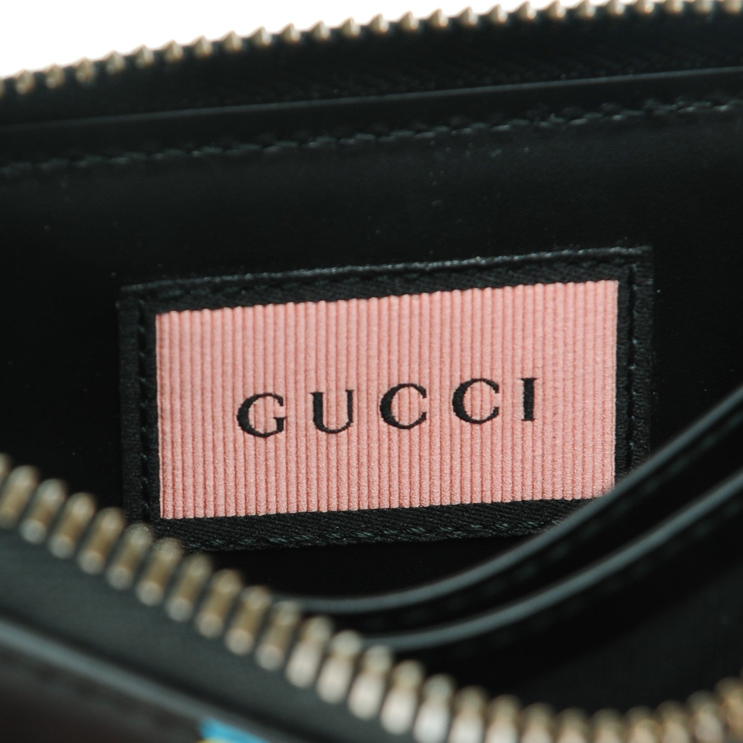 Gucci Calfskin GucciGhost Zip Around Card Case Black New Acquamarine 6 of 7