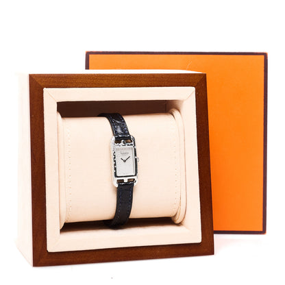 Hermes Stainless Steel Alligator Diamond 17mm Nantucket Jete De Diamants Quartz Watch Bleu Abysse 5 of 5