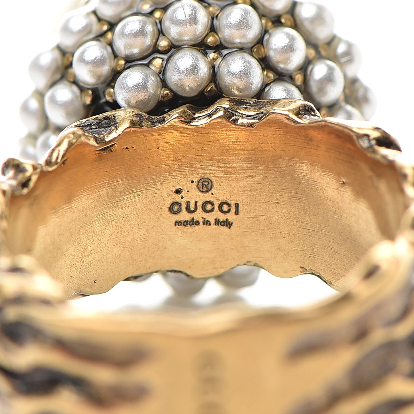 Metal Pearl Ring 6.25 Aged Gold