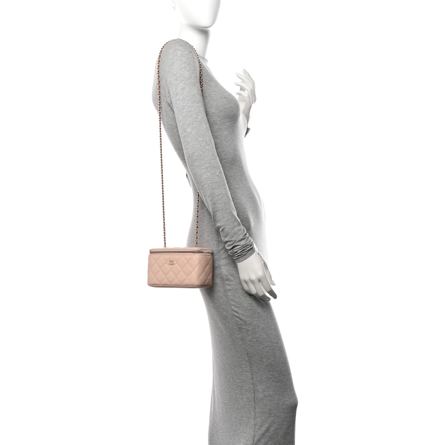 Caviar Quilted Small Vanity Case With Chain Light Beige