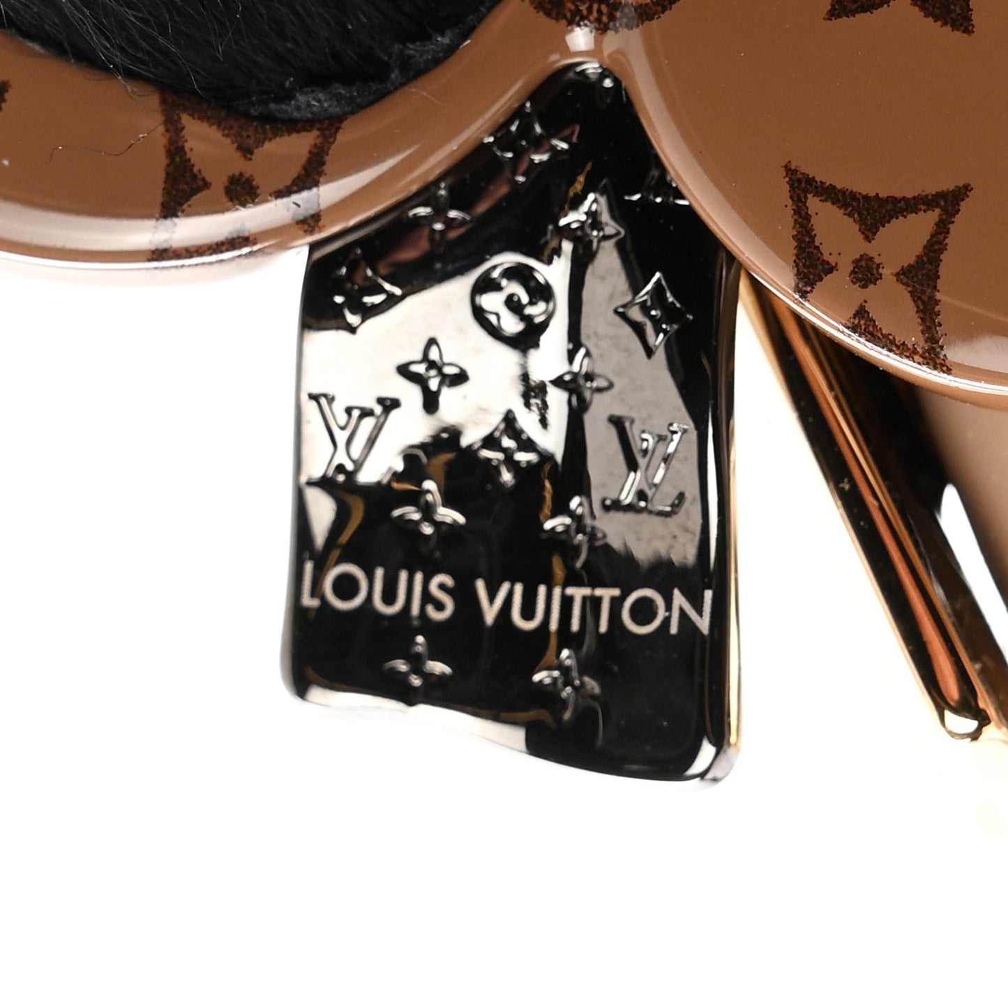 Metal Wood Mink Fur Vivienne Ski Bag Charm Key Holder