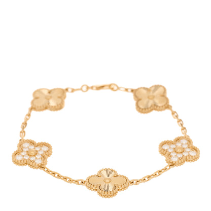Van Cleef & Arpels 18K Yellow Gold Diamond 5 Motifs Guilloche Vintage Alhambra Bracelet 1 of 5