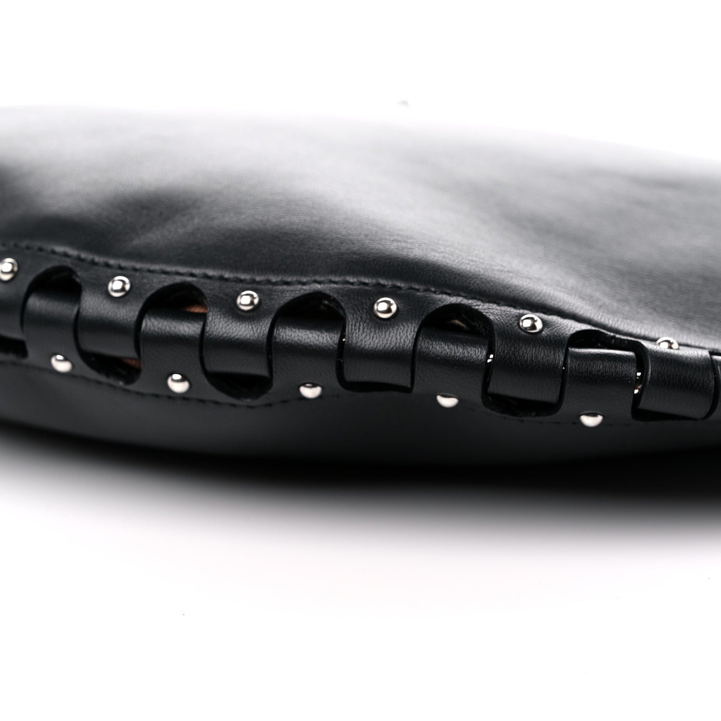 Lambskin Studded Large Demi Lune Bag Black
