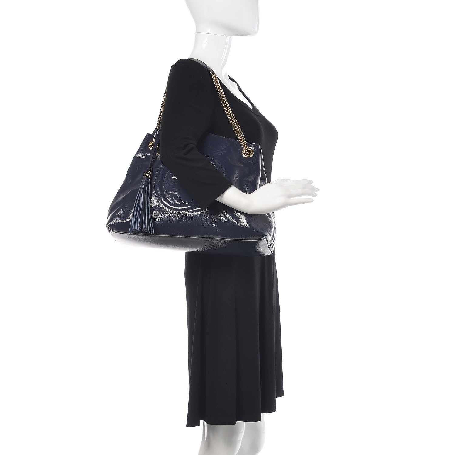 Gucci Patent Medium Soho Chain Shoulder Bag Uniform Blue 2 of 11