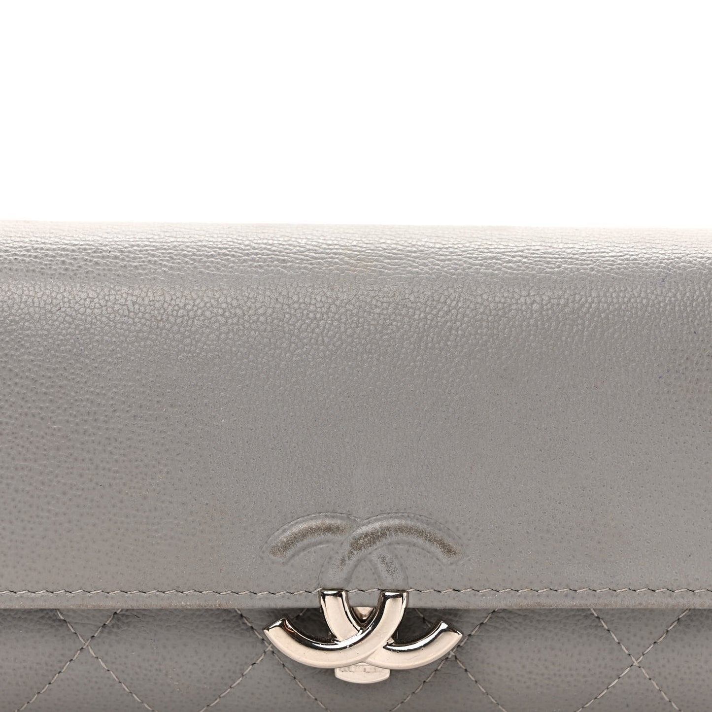 Grained Calfskin Quilted CC Box Flap Wallet Grey