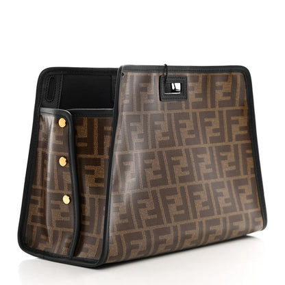 Fendi Glazed Fabric Vitello Century FF 1974 Stamp Patch Mini Peekaboo Defender Cover Mogano Panna Black 3 of 12