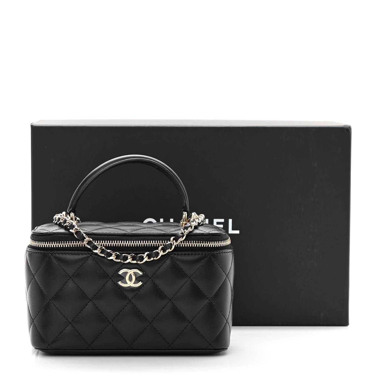 Chanel Lambskin Quilted Small Top Handle Vanity Case With Chain Black 11 of 11