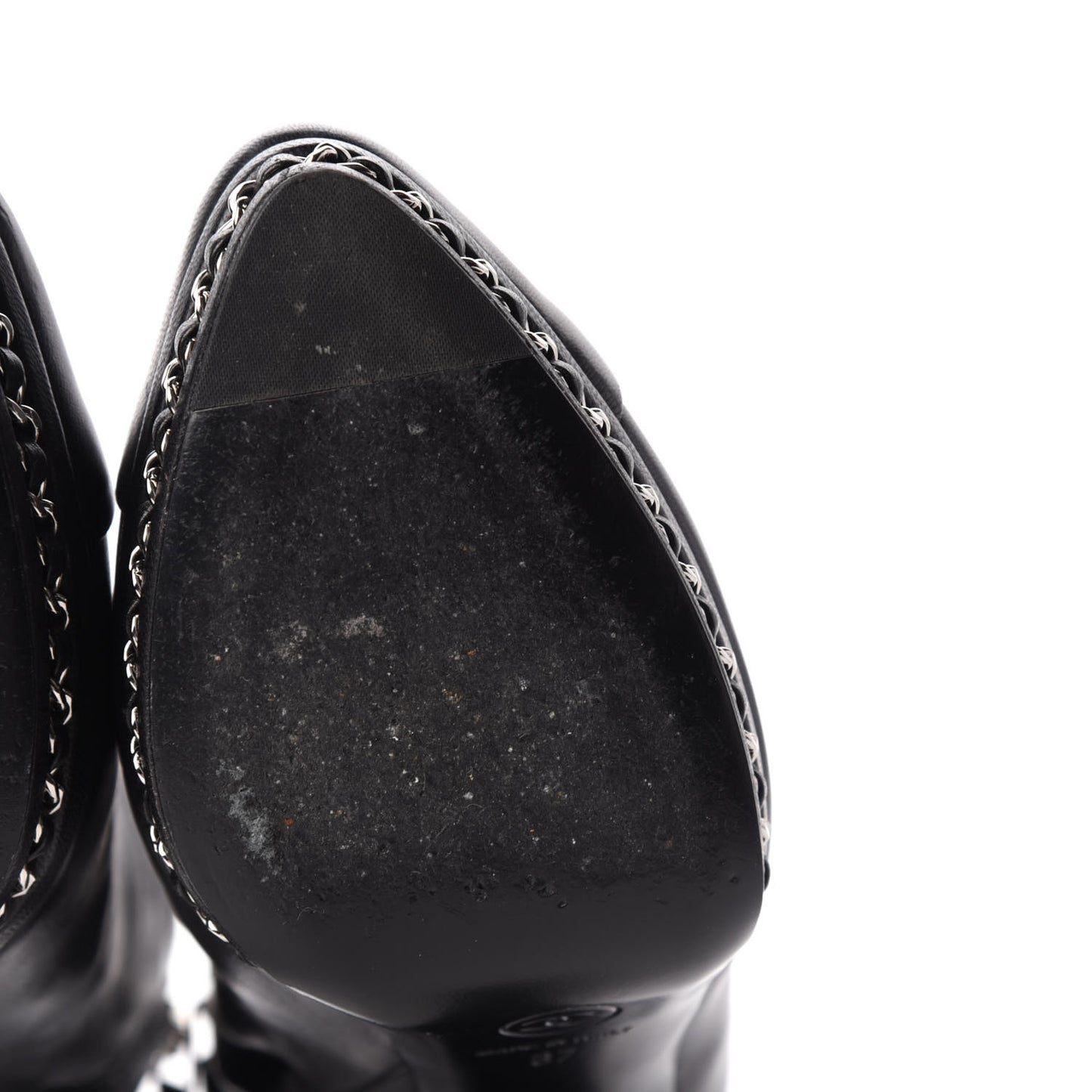 Lambskin CC Platform Cap Toe Chain Ankle Boots 37 Black