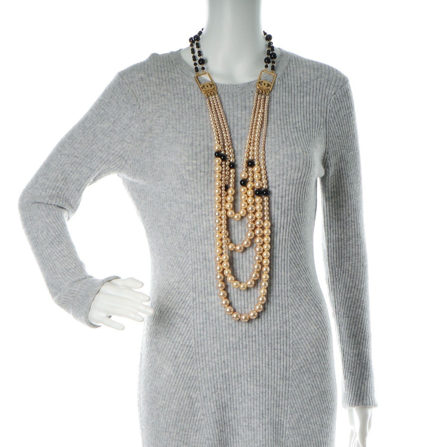 Chanel Pearl CC Beaded Long Multistrand Necklace Black Gold 2 of 4