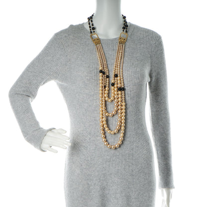 Chanel Pearl CC Beaded Long Multistrand Necklace Black Gold 2 of 4