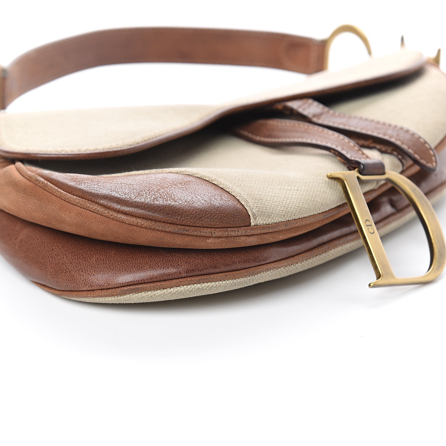 Christian Dior Canvas Calfskin Saddle Bag Beige 7 of 8