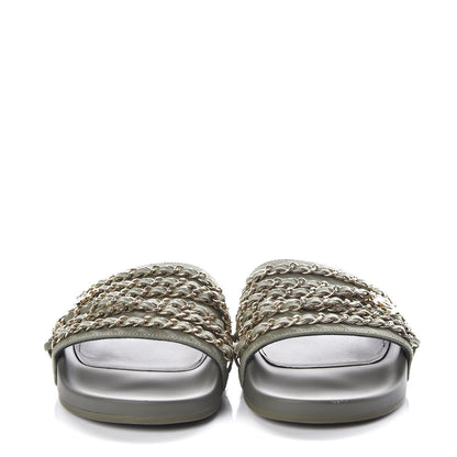 Chanel Canvas Chain Flat Sandals 39 Khaki 2 of 9
