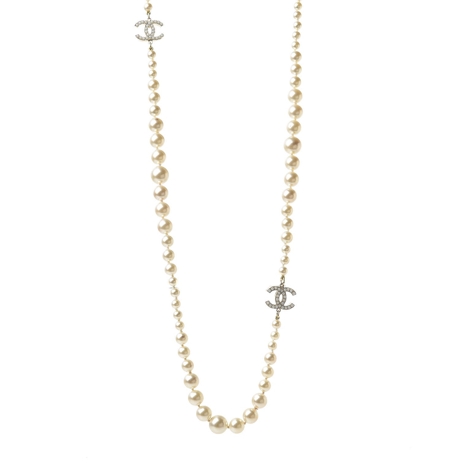 Chanel Graduated Pearl CC Long Necklace Gold 1 of 6