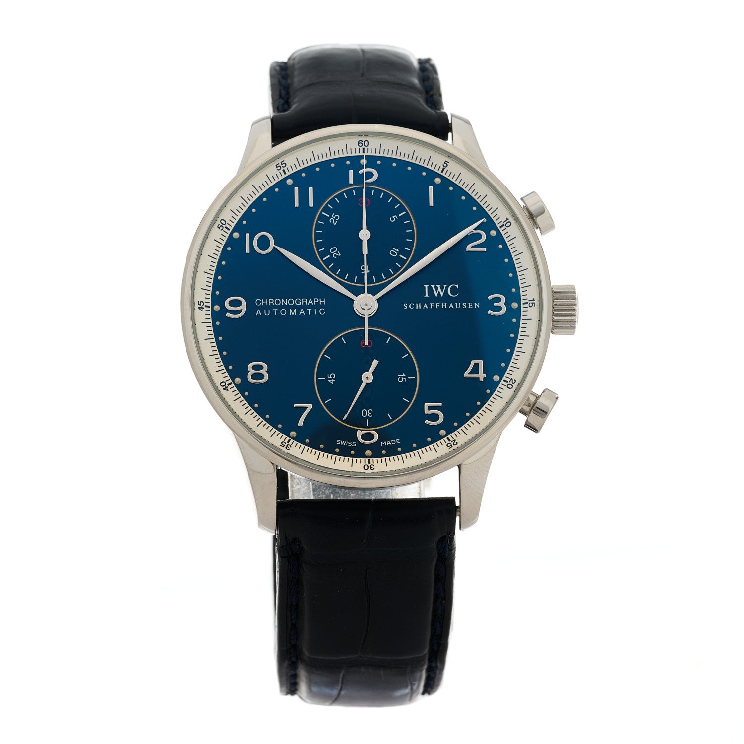 IWC Stainless Steel Alligator 41mm Portuguese Chronograph Automatic Watch Blue IW371432 1 of 4