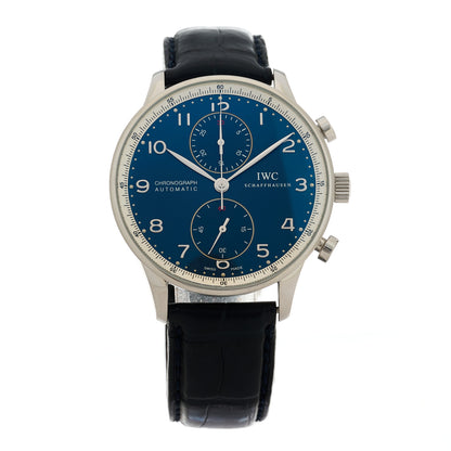 IWC Stainless Steel Alligator 41mm Portuguese Chronograph Automatic Watch Blue IW371432 1 of 4