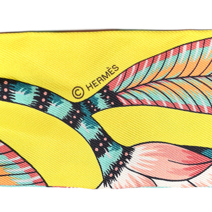 Hermes Silk Savana Dance Twilly Orange Vert Jaune 4 of 5