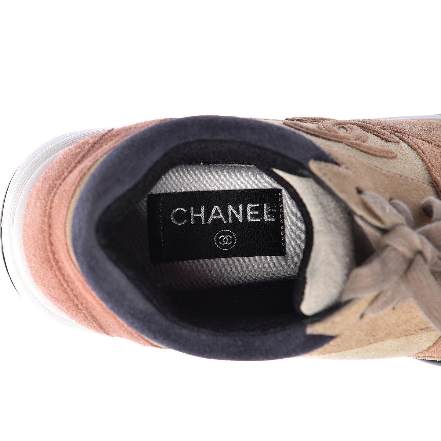 Suede Calfskin Womens CC Sneakers 37 Brown Beige